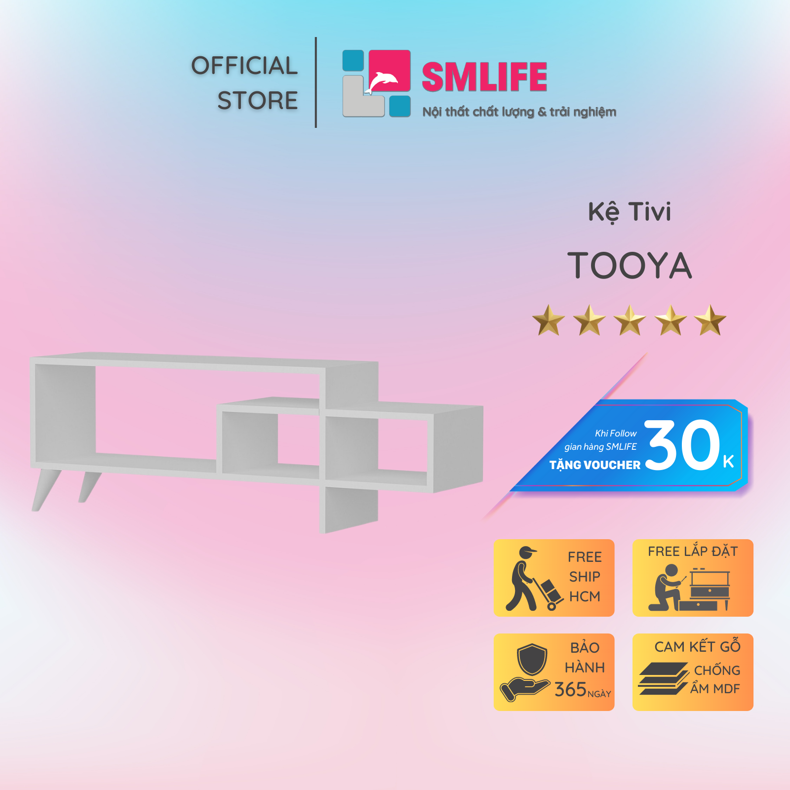 Kệ tivi gỗ hiện đại SMLIFE Tooya  | Gỗ MDF dày 17mm chống ẩm | D120xR30xC42cm