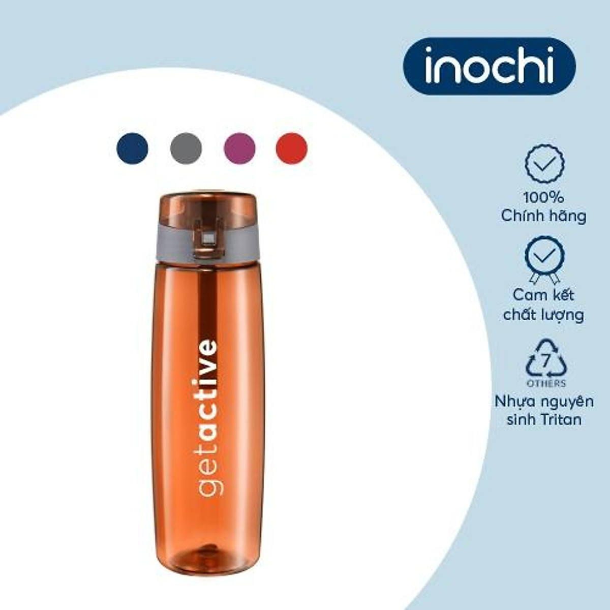 Bình nước thể thao Inochi - Kita Active 500ml - 700ml màu Xanh/Cam/Hồng/Ghi