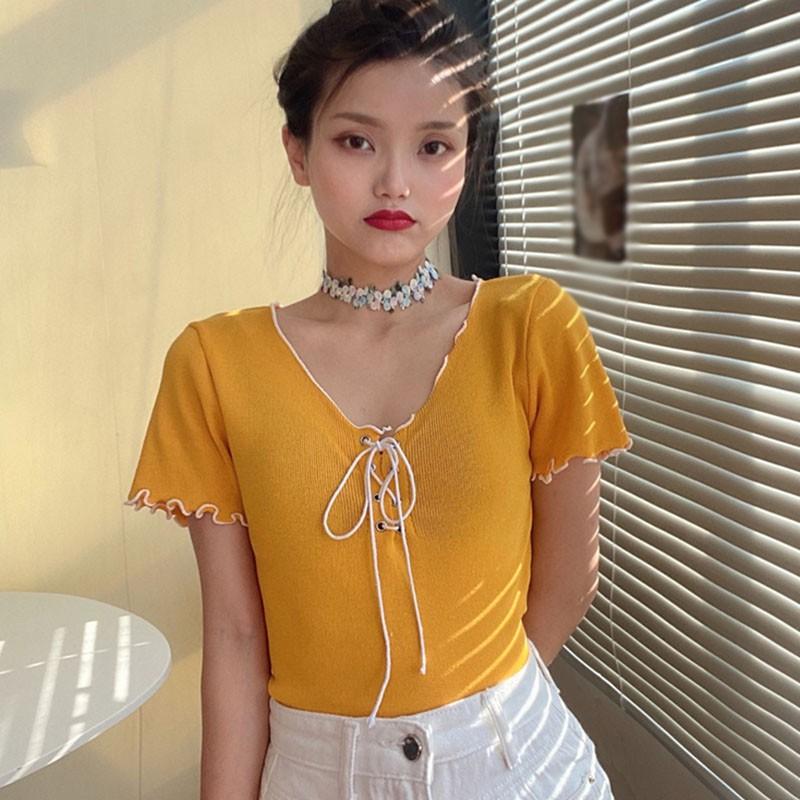 Áo Thun Tay Ngắn Dáng Rộng Phối Ren Thời Trang Mùa Hè Cho Nữ