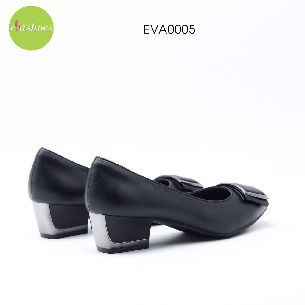 Giày cao gót đế vuông mũi nhọn phối khuy kim loại tổng hợp 3cm Evashoes EVA0005