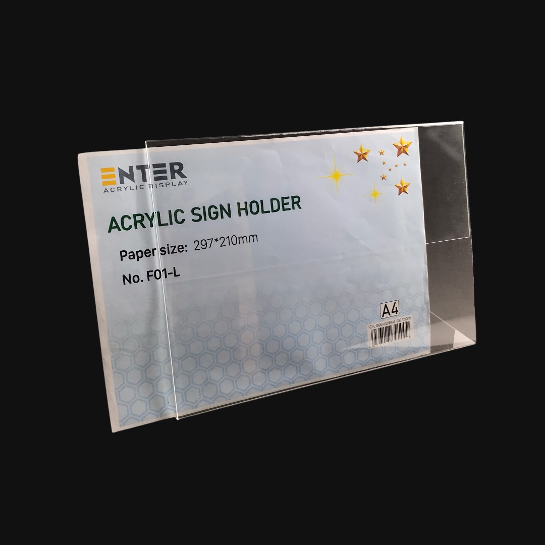 Kệ mica 1 mặt Enter F01-L 300x210mm A4 ngang, Kệ menu chữ L, Khung thông tin sản phẩm, Khung bảng giá, Kệ trưng bày để bàn