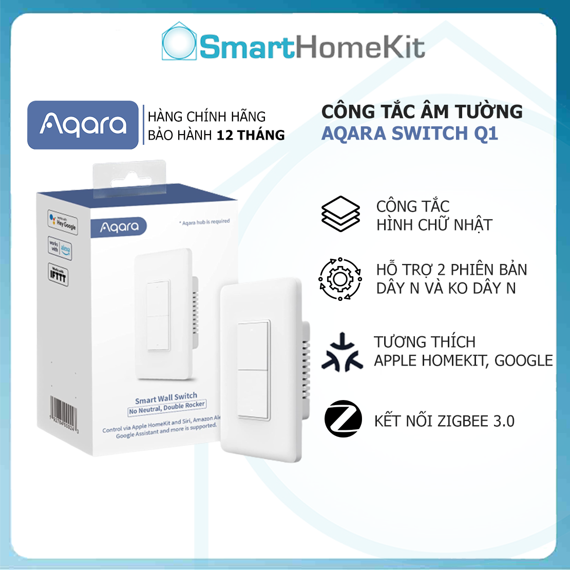 Công tắc chữ nhật thông minh Aqara Q1 Smart Wall Switch US Zigbee - Bản Quốc Tế - Hàng Chính Hãng