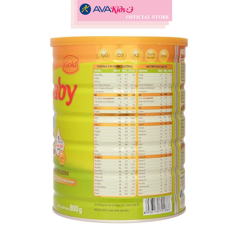 Sữa bột ColosBaby Gold D3K2 1+ (sữa non) 800g (1 - 2 tuổi)