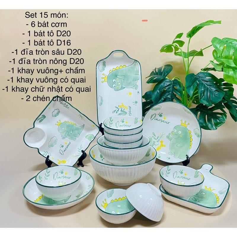 Set Bát đĩa 14 và 15 món, men sáng bóng, họa tiết đẹp mắt. Chất liệu gốm sứ cao cấp.