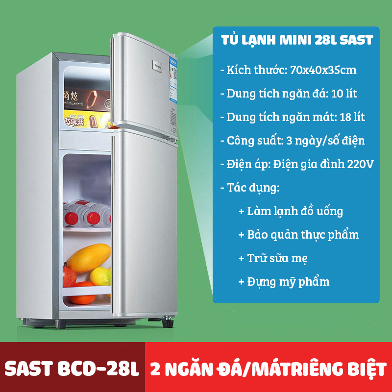 Tủ lạnh mini 38 lít SAST BCD-38L làm đá đựng mỹ phẩm làm mát nước uống bảo quản hoa quả thực phẩm