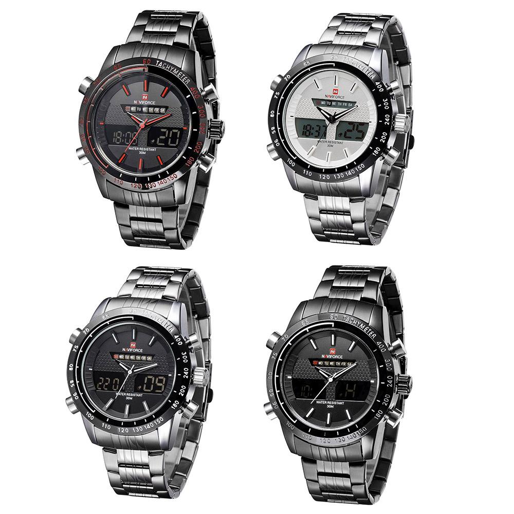Đồng hồ đeo tay thời trang nam NAVIFORCE thể thao thời gian kép Quartz chống thấm nước 3ATM bằng thép không gỉ
