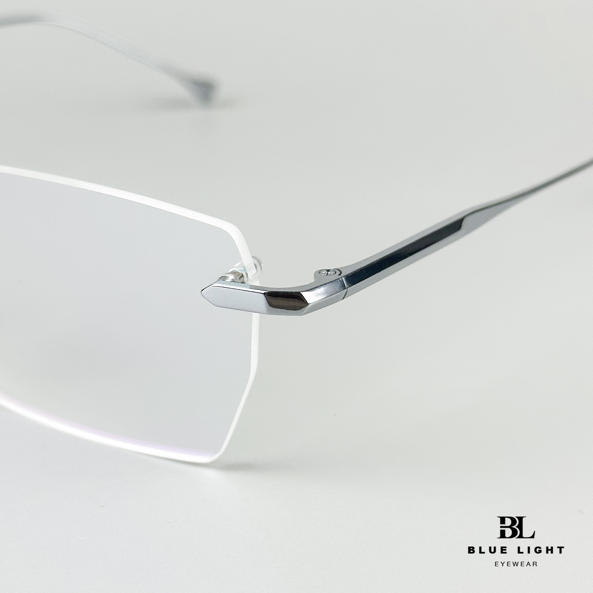 Gọng Kính Cận Giả Cận Nam Nữ Cao Cấp Titanium BLUE LIGHT Mắt Khoan Không Viền Chữ Nhật Bạc Đen Vàng Dày Dặn Cứng Nhẹ