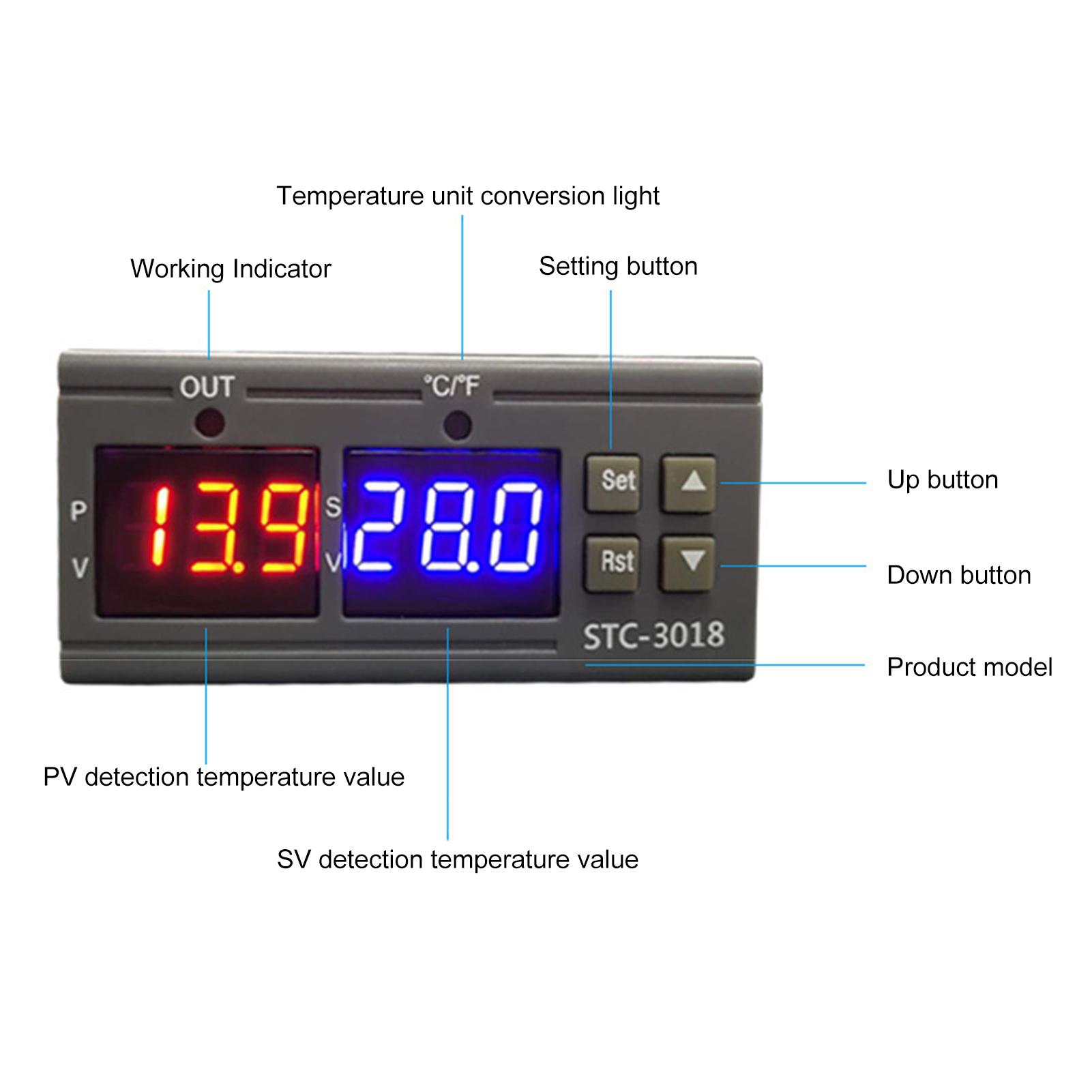 STC-3018 Temperature Controller, Digital LED Display Thermostat, Temperature Control Switch Micro Temperature Control Board Thermostat Sensor