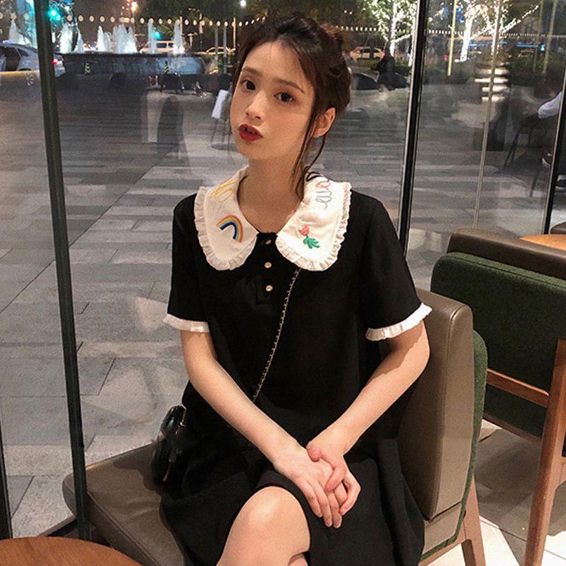 Đầm Dáng Rộng Cổ Búp Bê Thêu Họa Tiết Xinh Xắn Cho Nữ