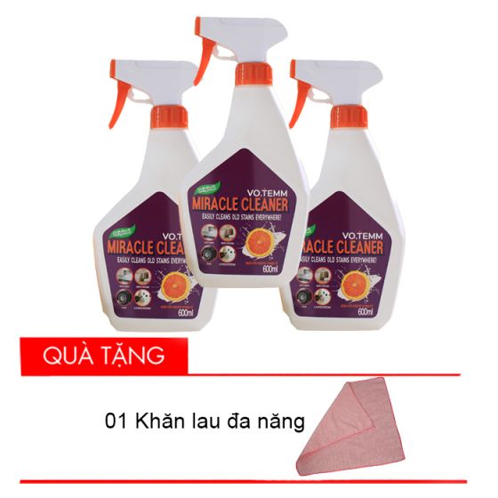 Combo 3 Chai Xịt Vệ Sinh Các Bề Mặt Phòng Bếp, Phòng Tắm, Phòng Khách Votemm Miracle Cleaner Hàn Quốc (600ml)