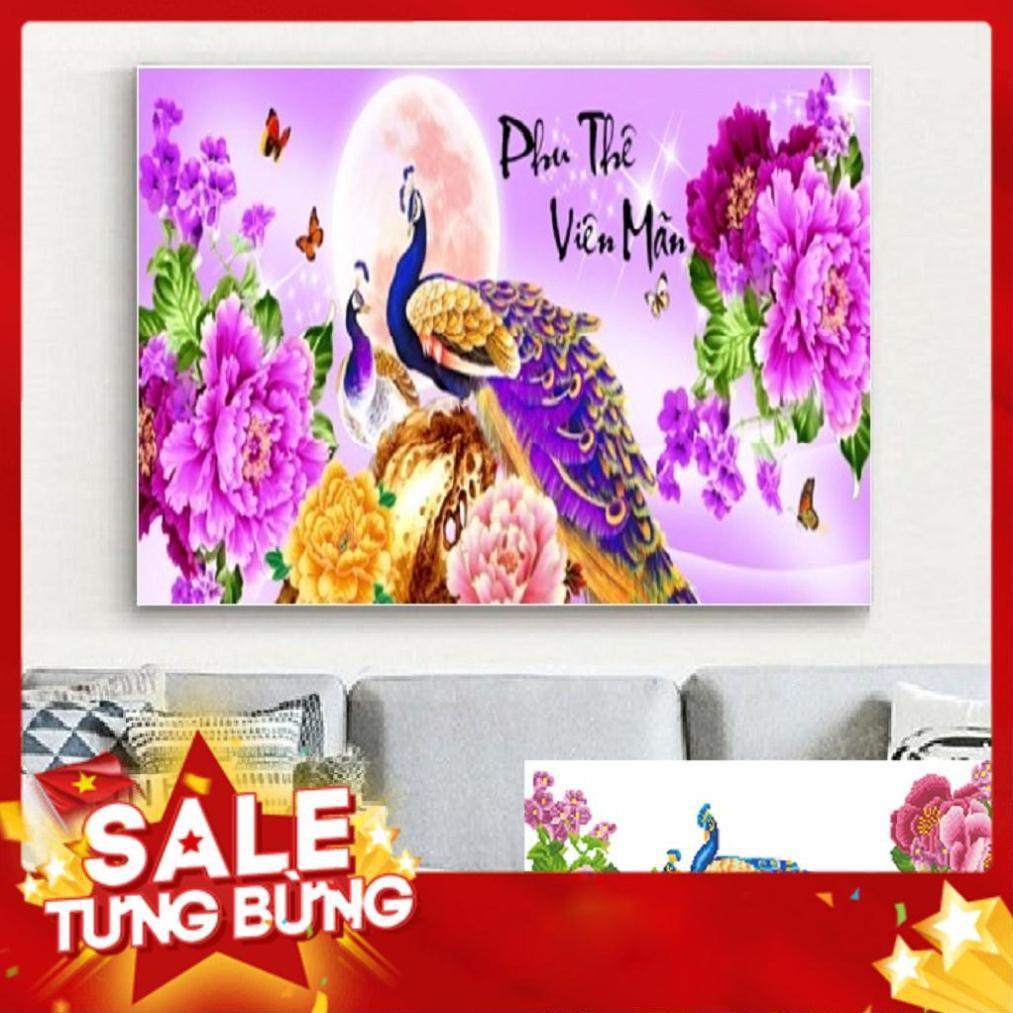 TRANH THÊU CHIM CÔNG PHU THÊ VIÊN MÃN TRANH CHƯA THÊU LV3256