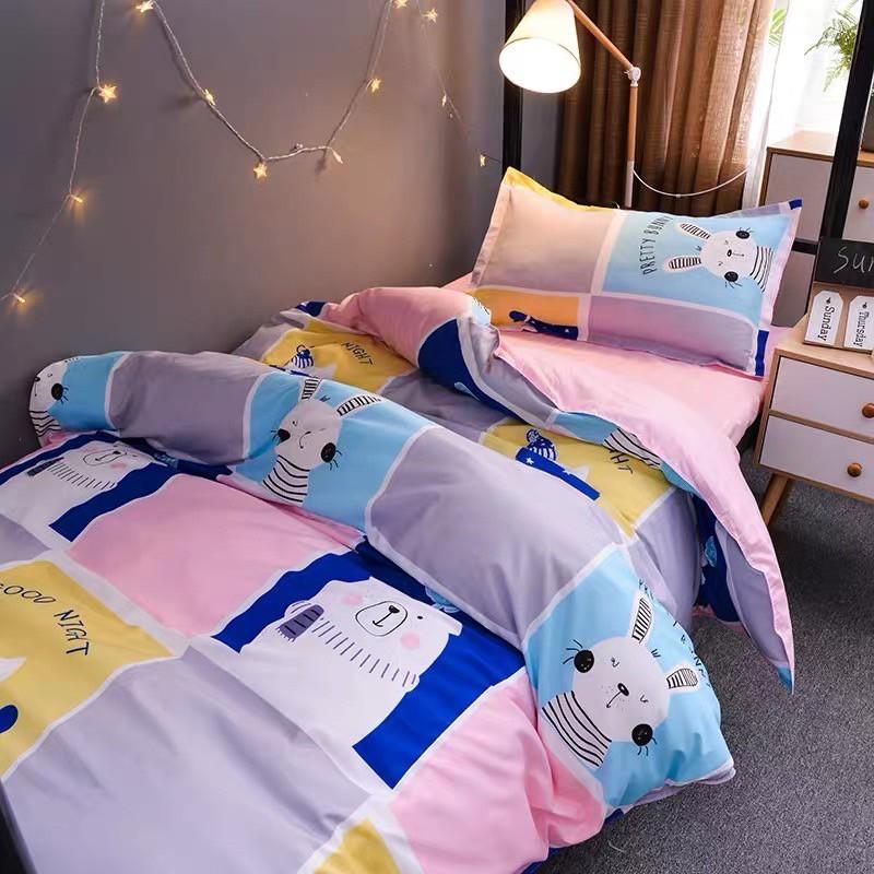 Bộ chăn ga gối phong cách Hàn Quốc thỏ trắng hồng bo chun đủ kích thước