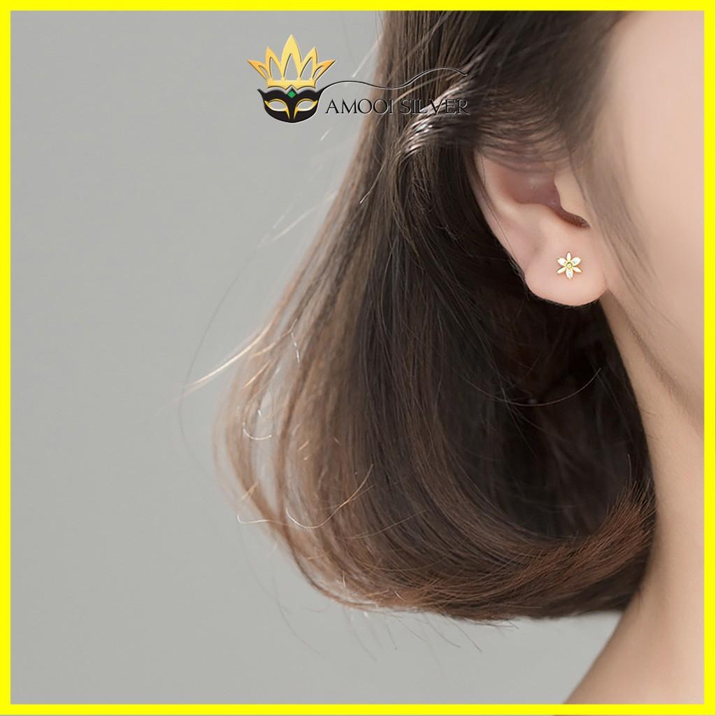 Bông tai bạc S925 hoa nhí 1 ngắn 1 dài - Amooi Silver AB116