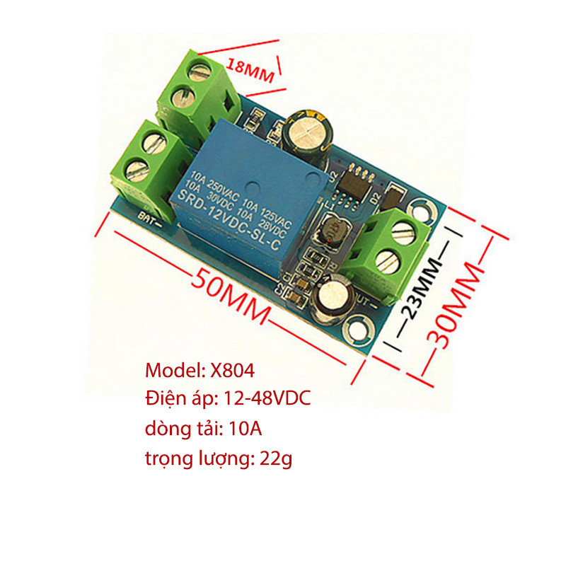 Module mạch tự động đóng nguồn dự phòng X804 12-48VDC 10A (tự chuyển mạch)