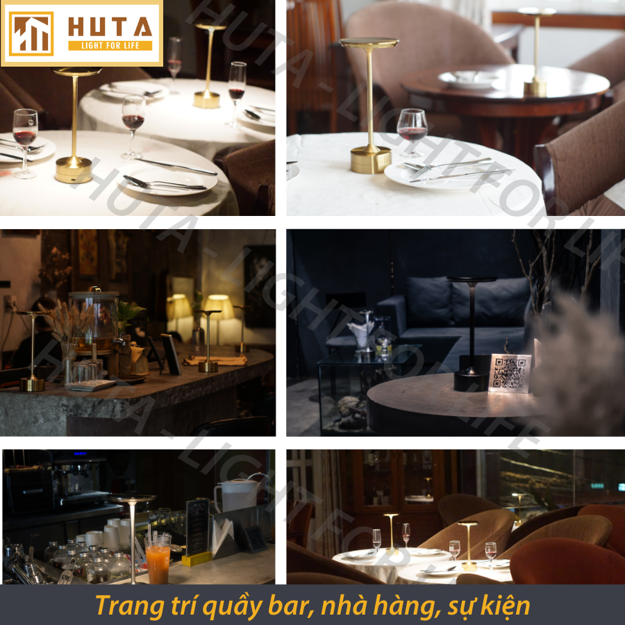 Đèn Bàn Led Quầy Bar Nhà Hàng HUTA AL3 Sang Trọng Cảm Ứng Pin Sạc Tích Điện USB Điều Chỉnh Ánh Sáng Vàng Trang Trí Quán Cà Phê Lounge Sự Kiện
