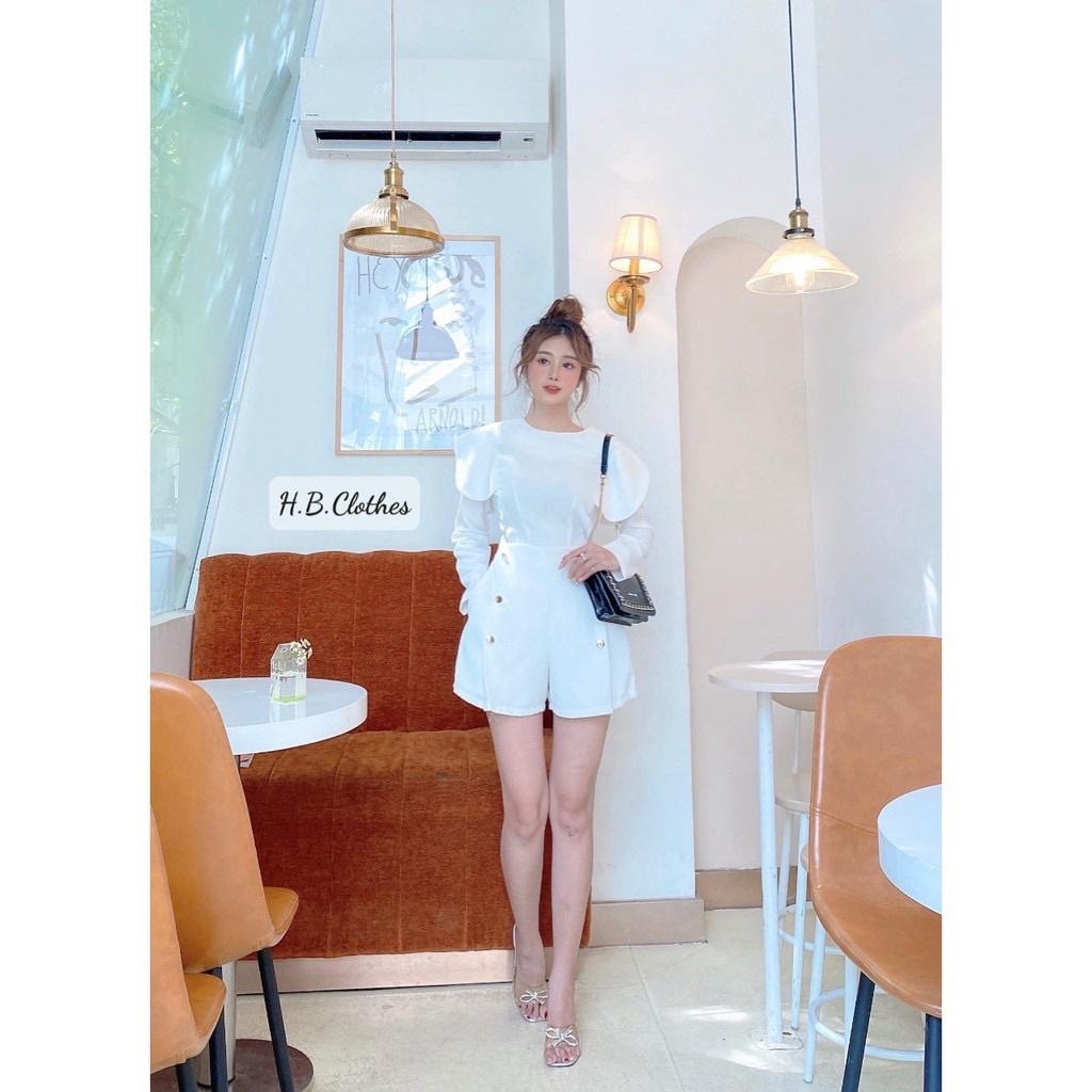 Set áo tay lá sen &amp; quần cạp cao