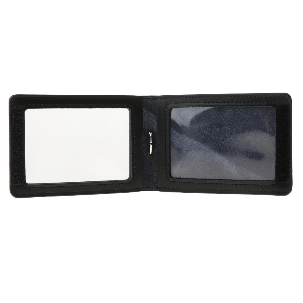 2xPU Leather Double Cards Vertical Style ID Business Badge Black