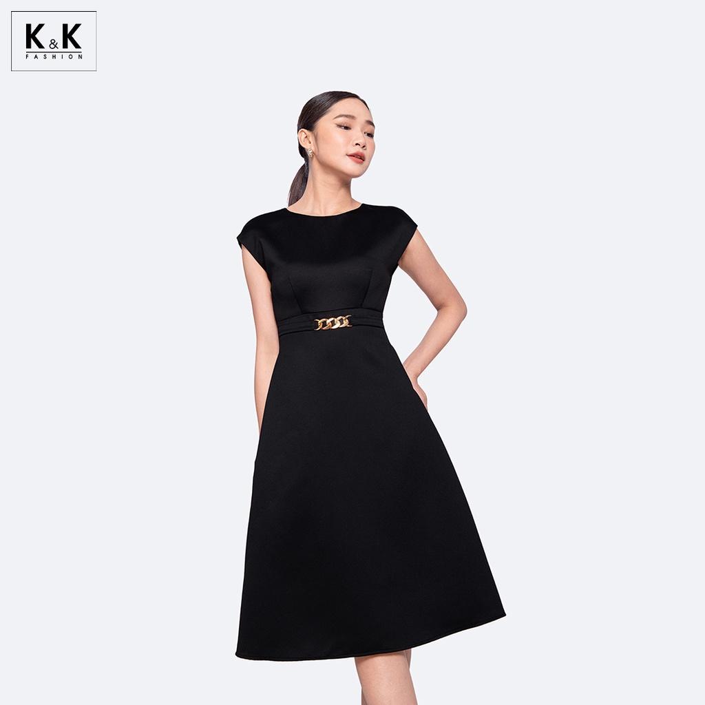 Đầm Đen Dáng Xòe Tay Hến K&amp;K Fashion KK119-02 Chất Liệu Tafta 2 Da