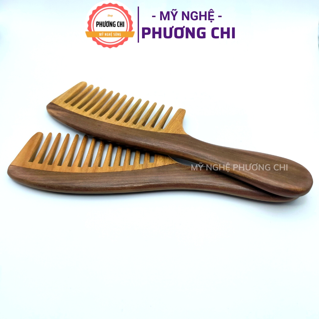 Lược Gỗ Răng Thưa Chải Tóc Rối, Xoắn Dài 19,5cm, Lược Chải Tóc Gỡ Rối Massage Đầu | Mỹ Nghệ Phương Chi