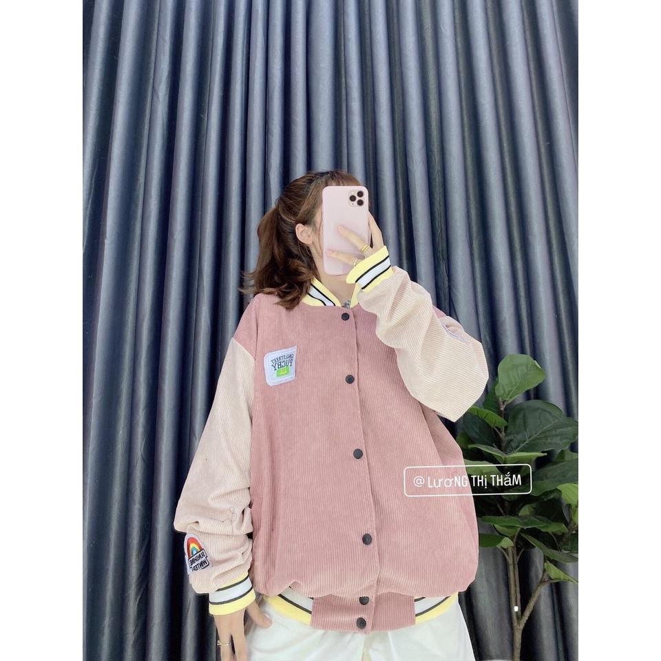 Áo Khoác Bomber Nhung Gân Thêu Logo Sunshine Unisex Nam Nữ