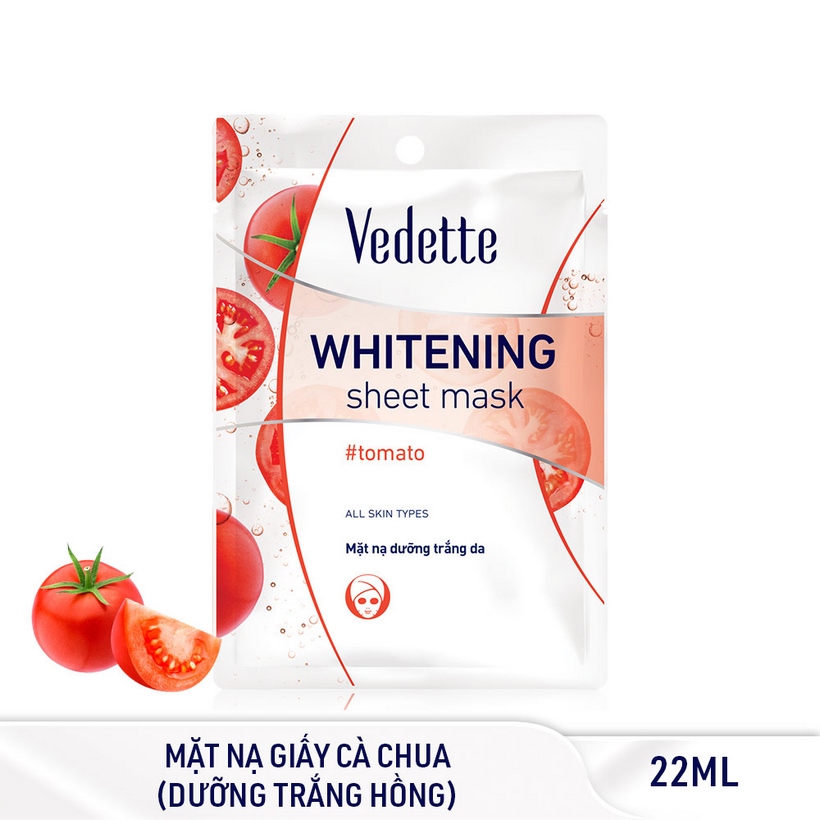 Combo 6 Mặt Nạ Dưỡng Da Trắng Hồng Vedette Cà Chua (Tươi Trẻ, Đều Màu) - Gói 22ml