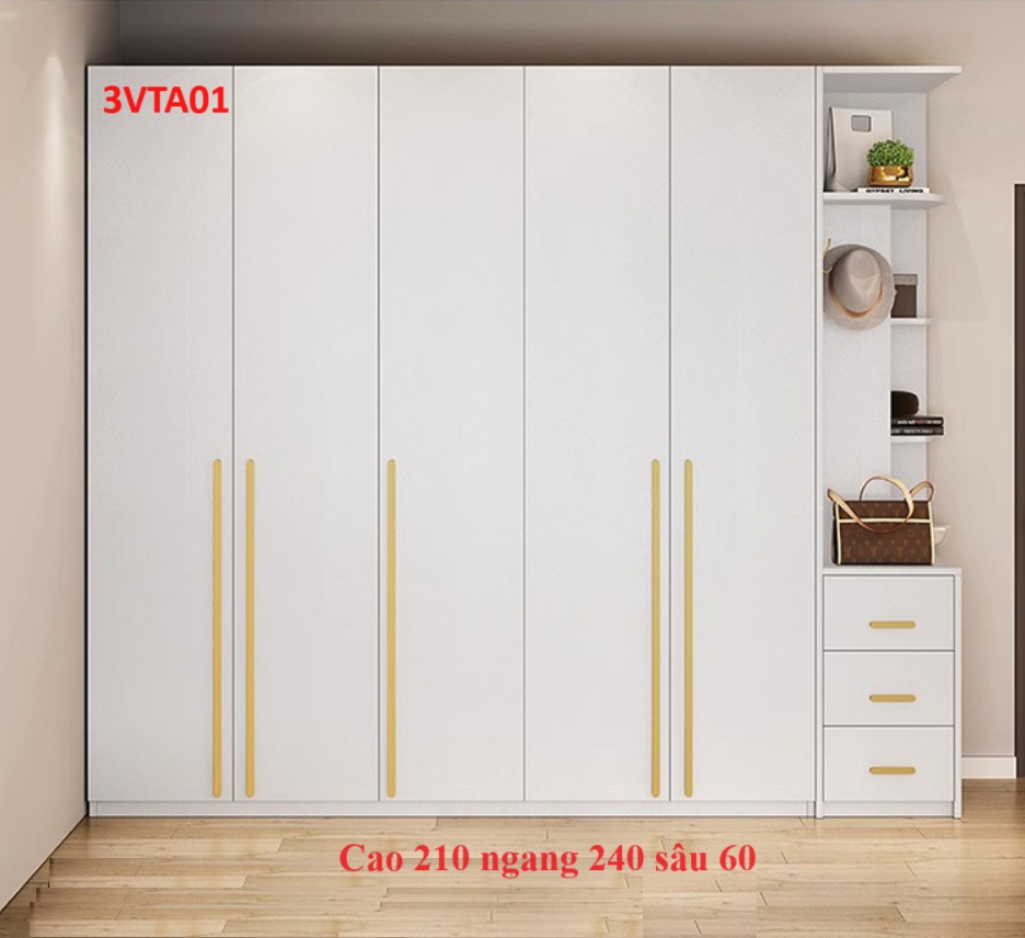 Tủ quần áo thiết kệ hiện đại - Tủ quần áo gỗ MDF 3ATA01A - Nội thất lắp ráp Viễn Đông ADV