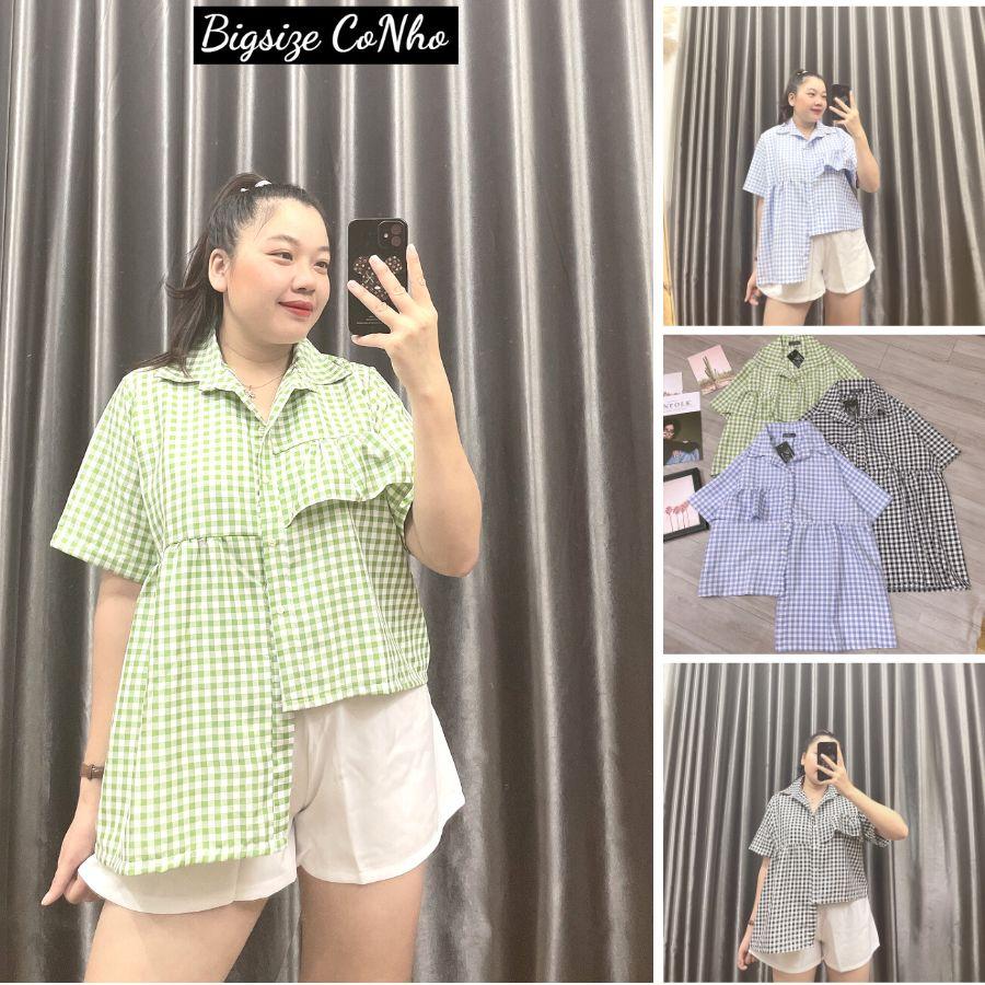 Set đồ bigsize nữ áo sơ mi tà lệch kết hợp quần đùi xếp ly chuppy 60-95kg SET2 - Áo biển + quần trắng
