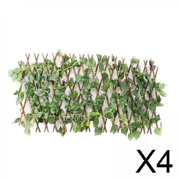 4xRetractable Garden Fence Trellis Privacy Screen w/ Artificial Plant Outdoor