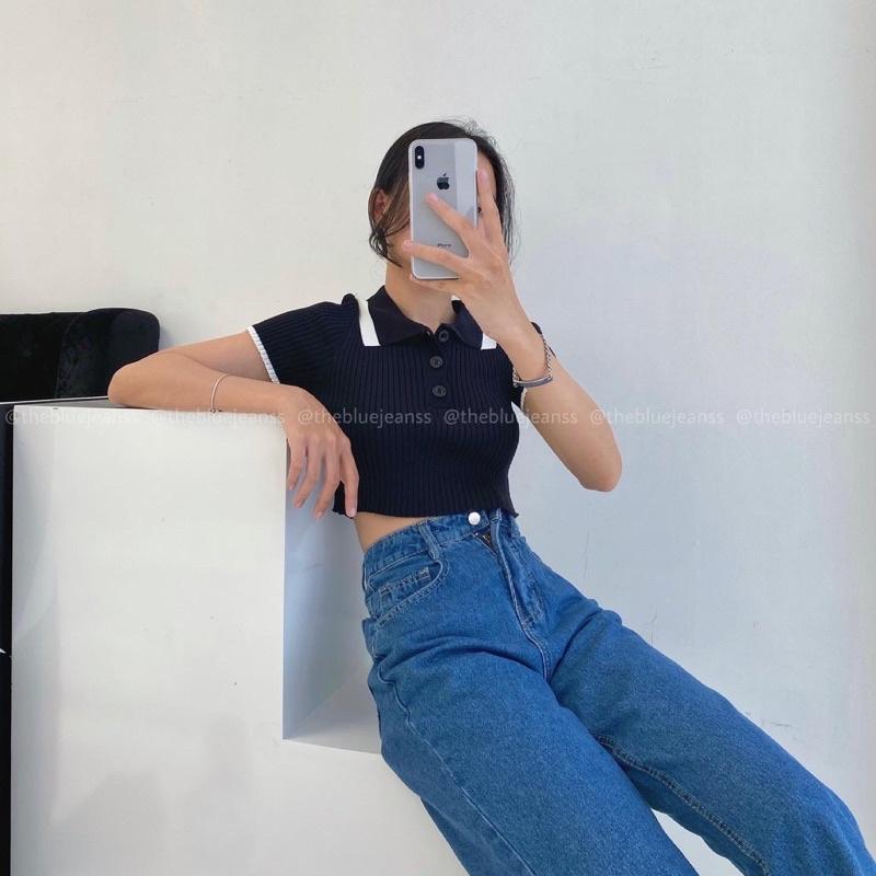 Áo crop top có cổ Len Tăm