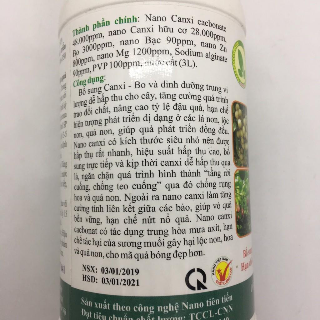 Dung dịch Nano Canxi Super dùng cho cây ăn trái 500ml chống sương muối, mưa axit, chống rụng hoa trái non, nano bạc