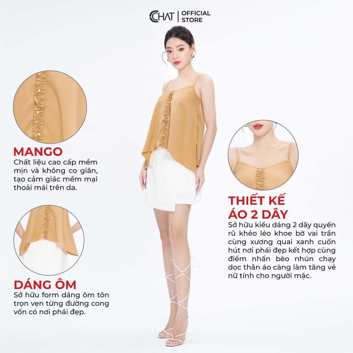 Áo 2 Dây Kiểu Phối Đai Nẹp Dáng Suông Chất Mango Cao Cấp 92AAE2001ST
