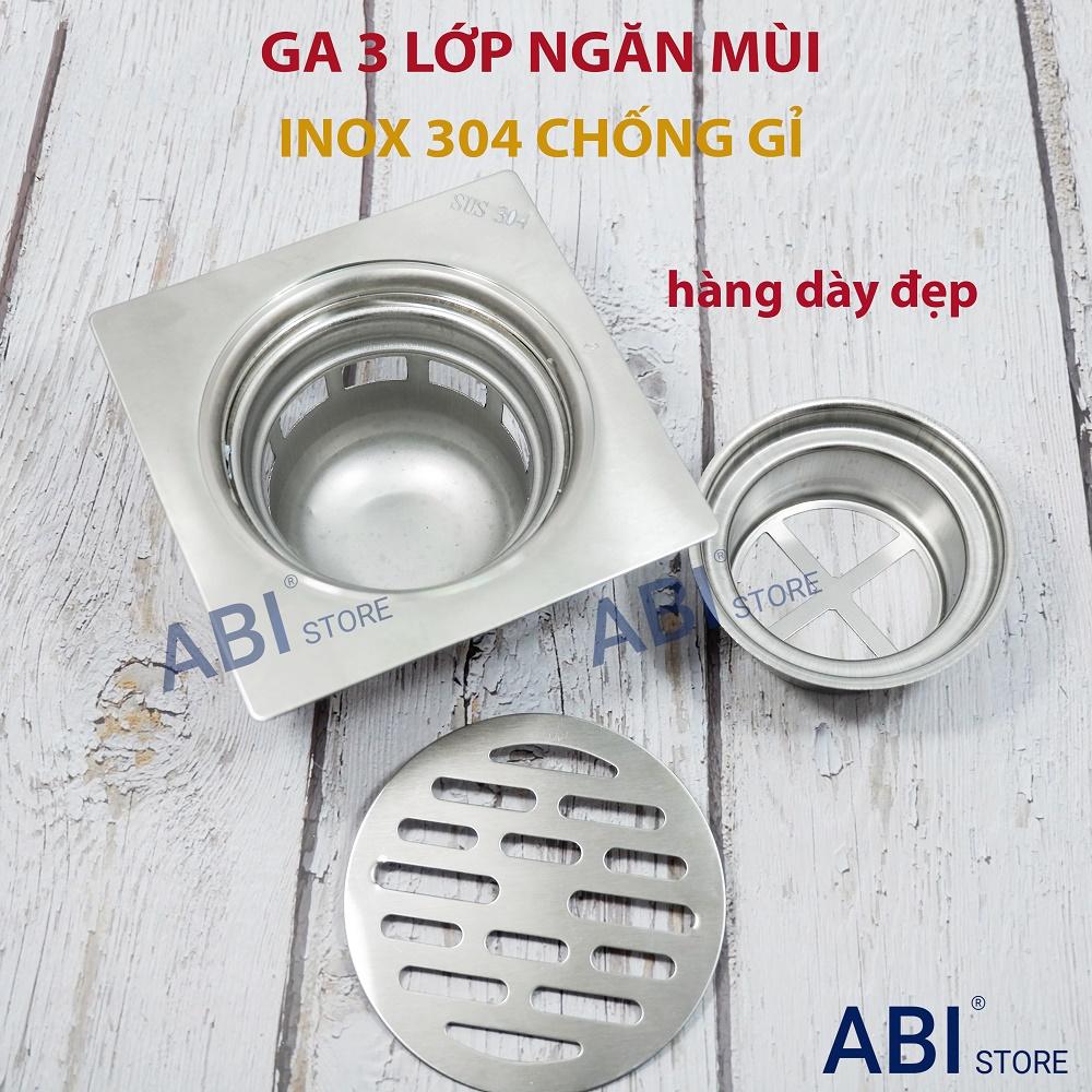 Ga thoát sàn inox 304 chống gỉ 3 lớp, phễu thu nước chống mùi nhà tắm cao cấp d76,d90,d110