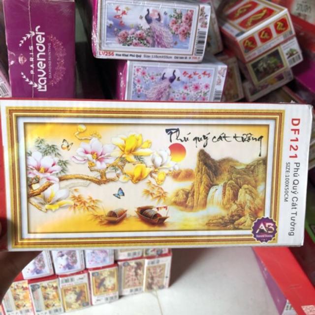 Tranh Đính Đá PHÚ QUÝ CÁT TƯỜNG . Kích Thước: 1m x 50cm