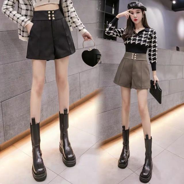 Quần short nữ cạp cao lưng cao Doloxi 6 khuy khóa lưng vải tuyết mưa Q40