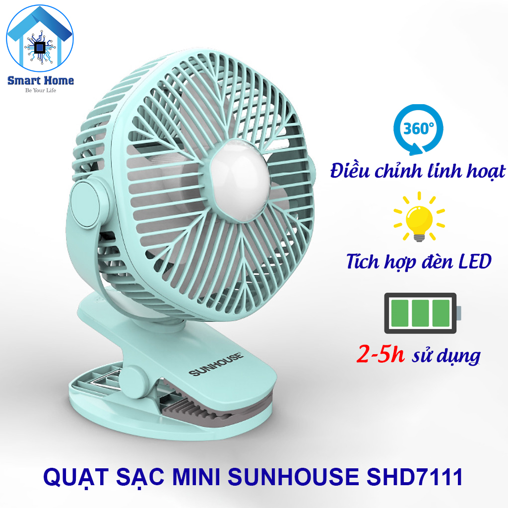 Quạt Sạc Mini Sunhouse SHD7111 Hàng Chính Hãng - Quạt Tích Điện Mini Tiện Lợi Cho Mùa Hè