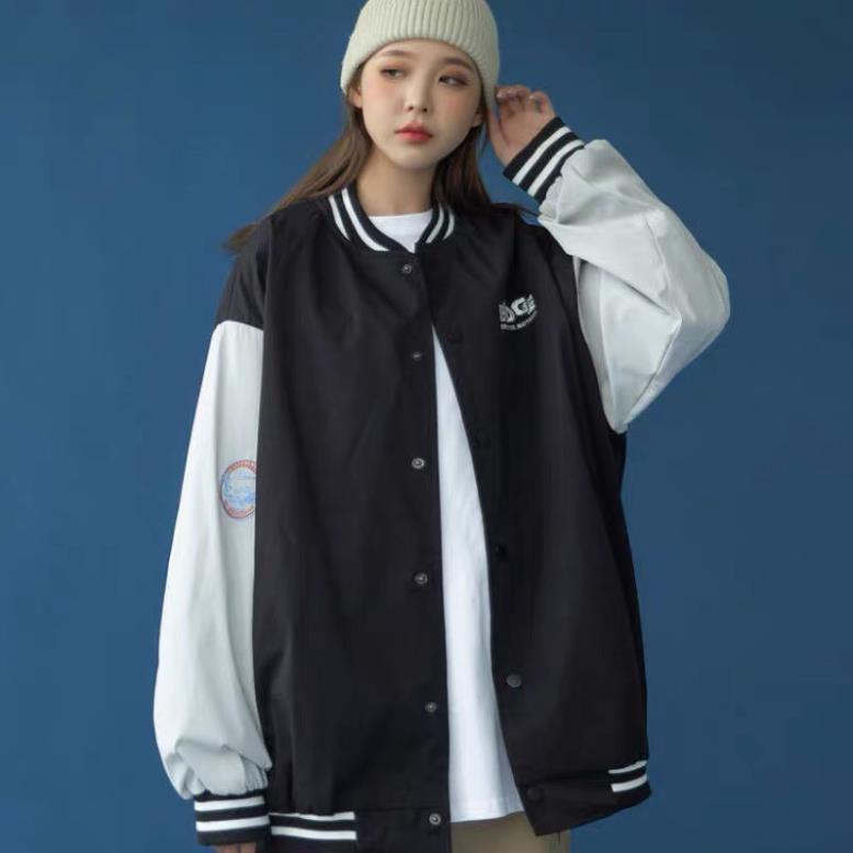 Áo khoác dù bomber unisex form rộng Thêu Badge phong cách thời trang kim gia