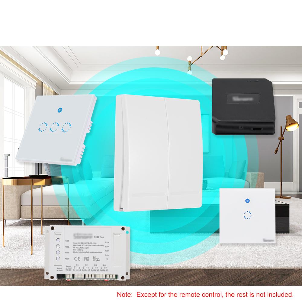 EWeLink Push Button Wall Light Switch Remote Controller 2 Gang 86 Type ON/Off Switch Panel 433MHz Wireless RF Remote Control Transmitter with Stickers Free Position Flexible For Home Living Room Bedroom