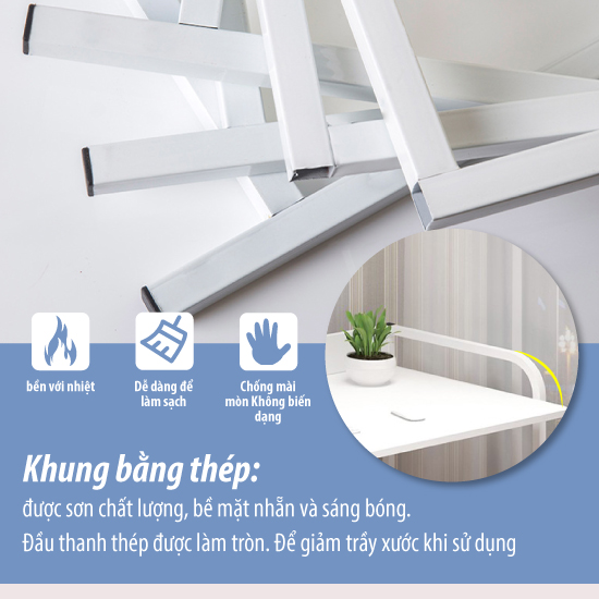 Bàn làm việc, bàn học BG chân sắt thiết kế kèm giá sách 2 tầng rất tiện lợi, mặt bàn gỗ công nghiệp được bo góc để trách va đập
