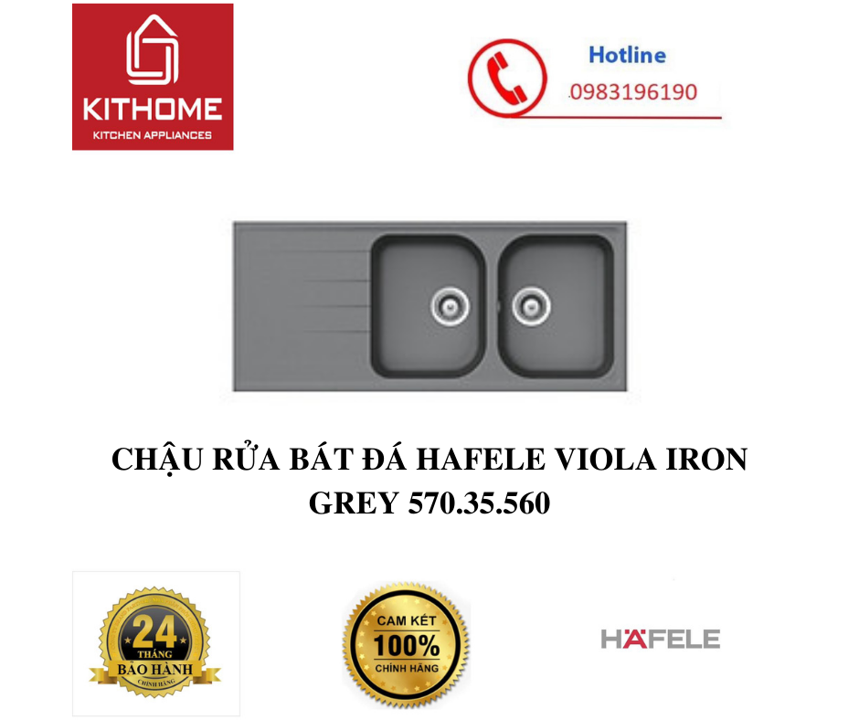 CHẬU RỬA BÁT ĐÁ HAFELE VIOLA IRON GREY 570.35.560 - Hàng chính hãng