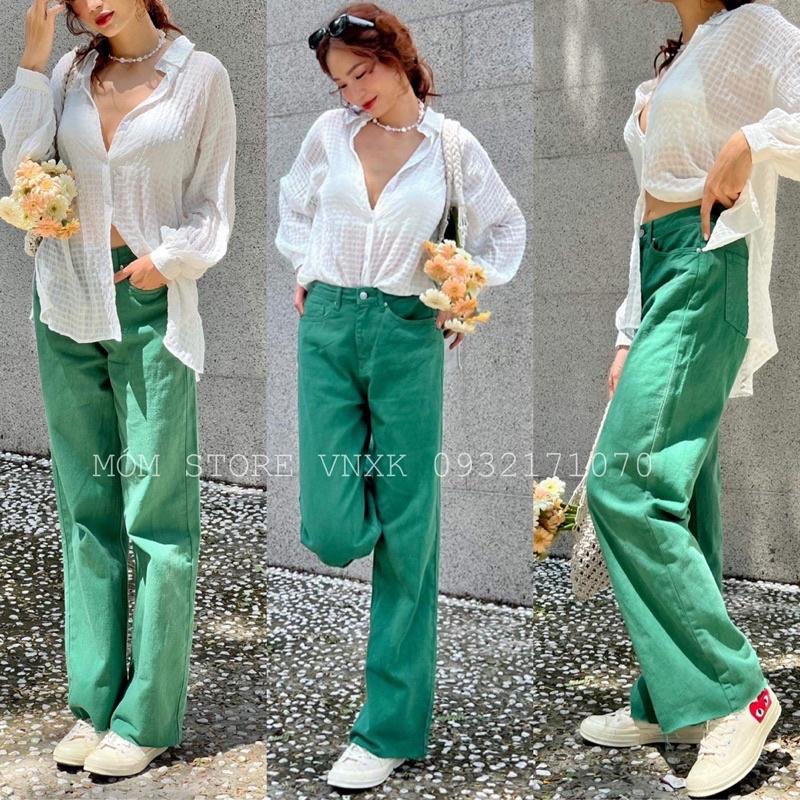 Quần Jean Suông Ống Rộng Dáng Dài Lai Cắt Lưng Cao Jeans Cotton Màu Hot Trend 2022