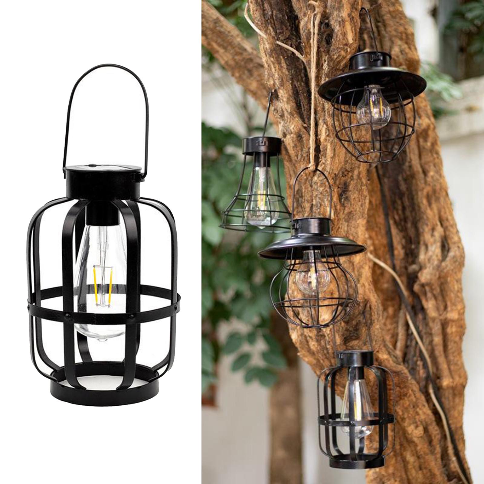 Hanging Solar Lights Lantern Lamp with Hook Ring, Metal Waterproof Bulb Lights for Garden Outdoor Pathway