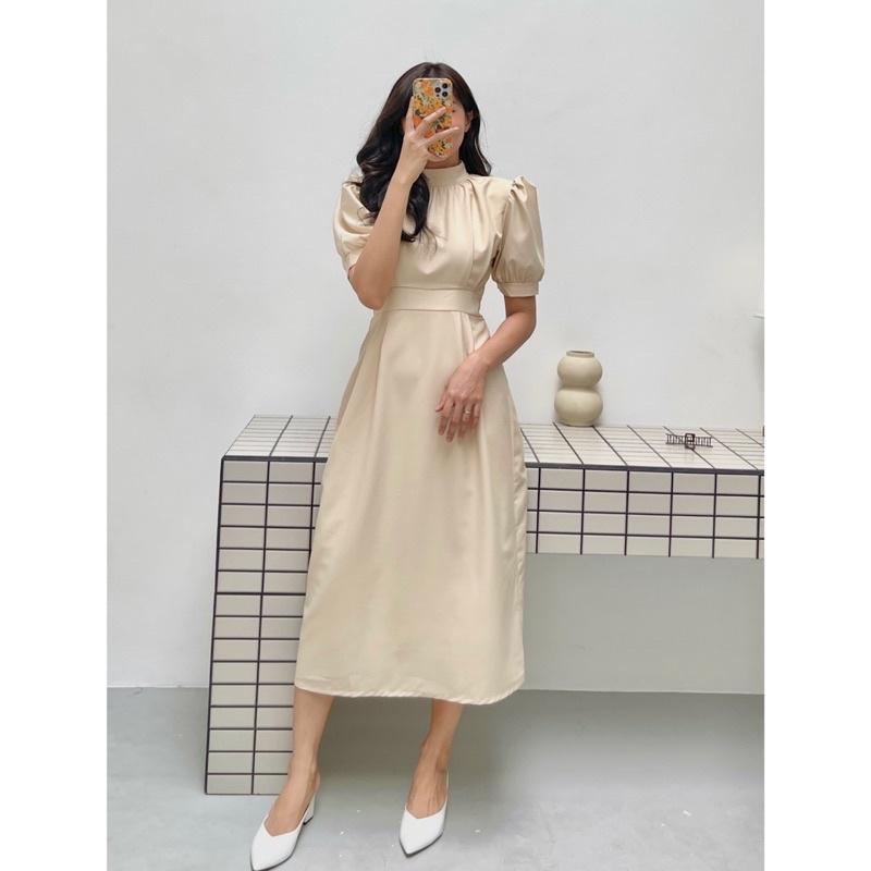 SOL DRESS đầm cổ cao bo eo