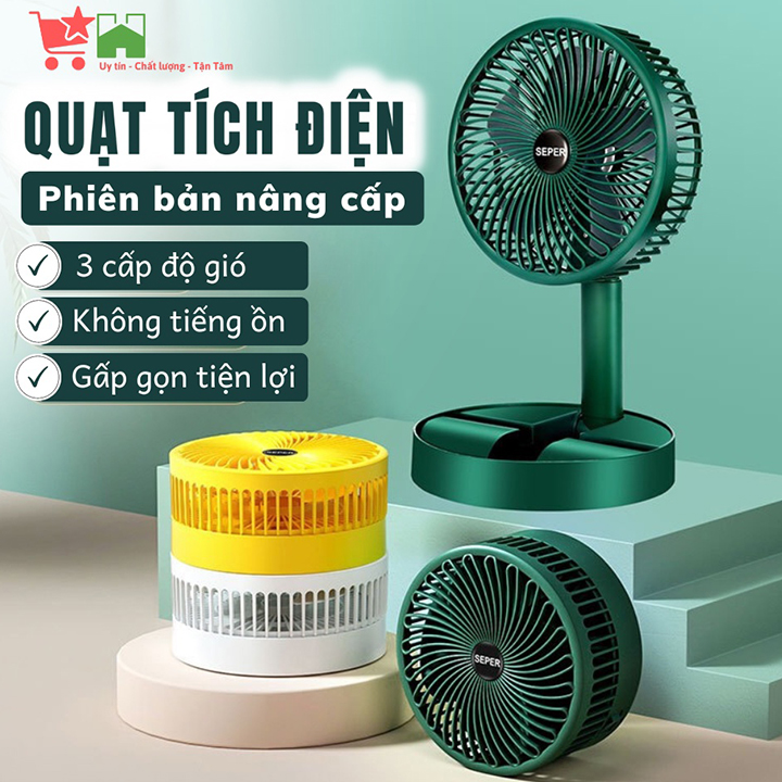 Quạt Tích Điện Gấp Gọn Để Bàn Mini Super03 Tiện Dụng 3 Cấp Độ Gió, Độ Cao Linh Hoạt, Sạc USB, Tích Hợp Giá Đỡ Điện Thoại