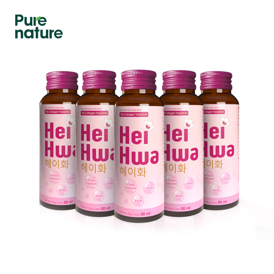 Collagen HeiHwa Dạng nước 1500mg Collagen Tripeptide, hấp thu nhanh giúp đẹp - Hộp 10 chai 30ML