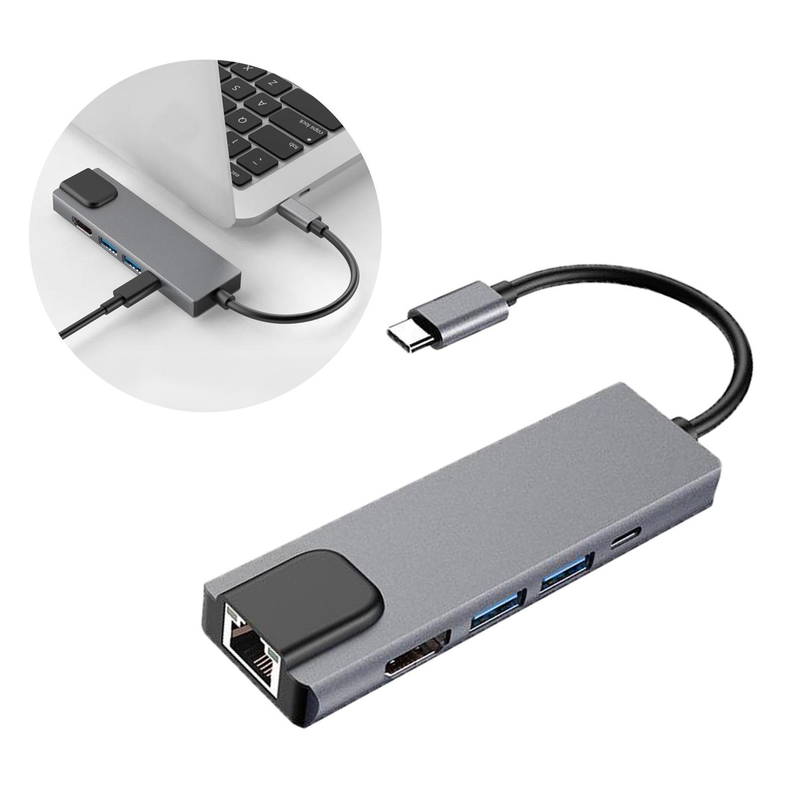 5 in 1 Universal USB Type-C Hub USB 3.0 HDMI Female Adapter Cable PD Charge Converter Network card