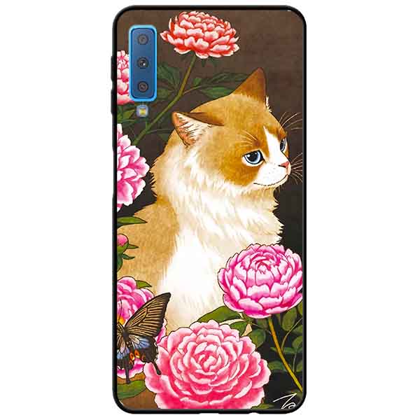 Ốp lưng in cho Samsung A7 2018 Mẫu Mèo Và Hoa