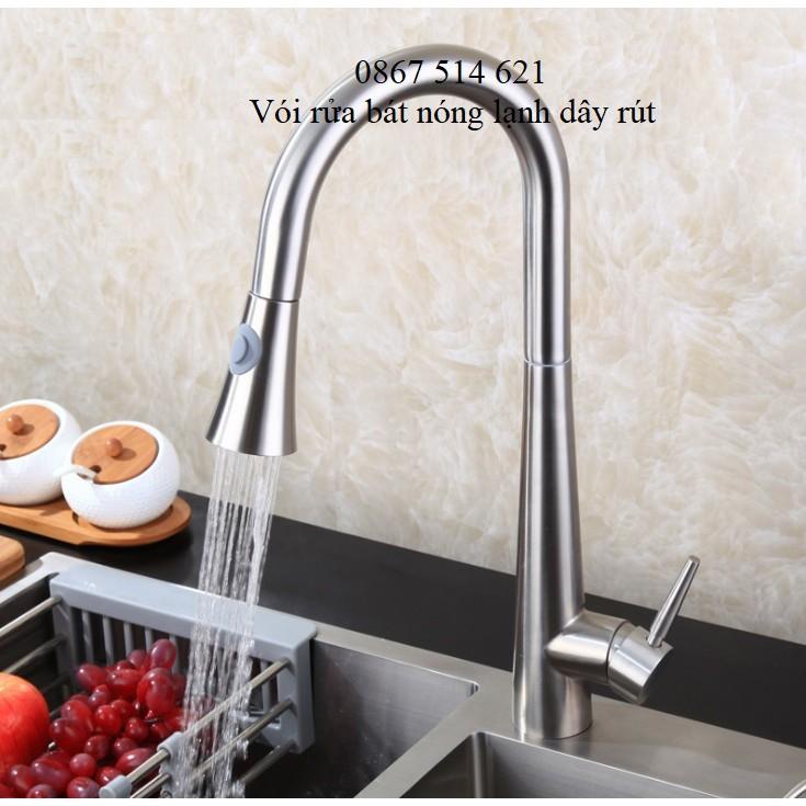 Vòi rửa chén bát thông minh, nóng lạnh dây rút bóng inox 304 - KMISU THIẾT BỊ VỆ SINH