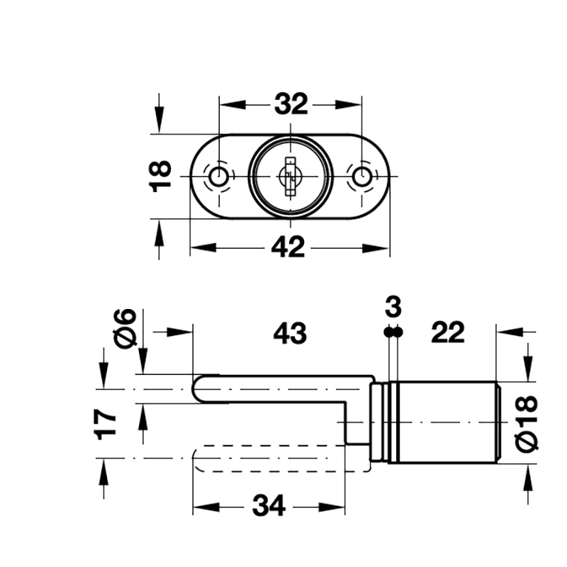 Khoá tủ 3 ngăn Hafele - 234.99.240