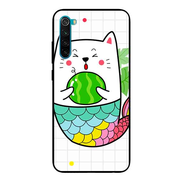 Ốp Lưng in cho Xiaomi Redmi Note 8 Mẫu Mèo Cá Ôm Dưa Hấu - Hàng Chính Hãng