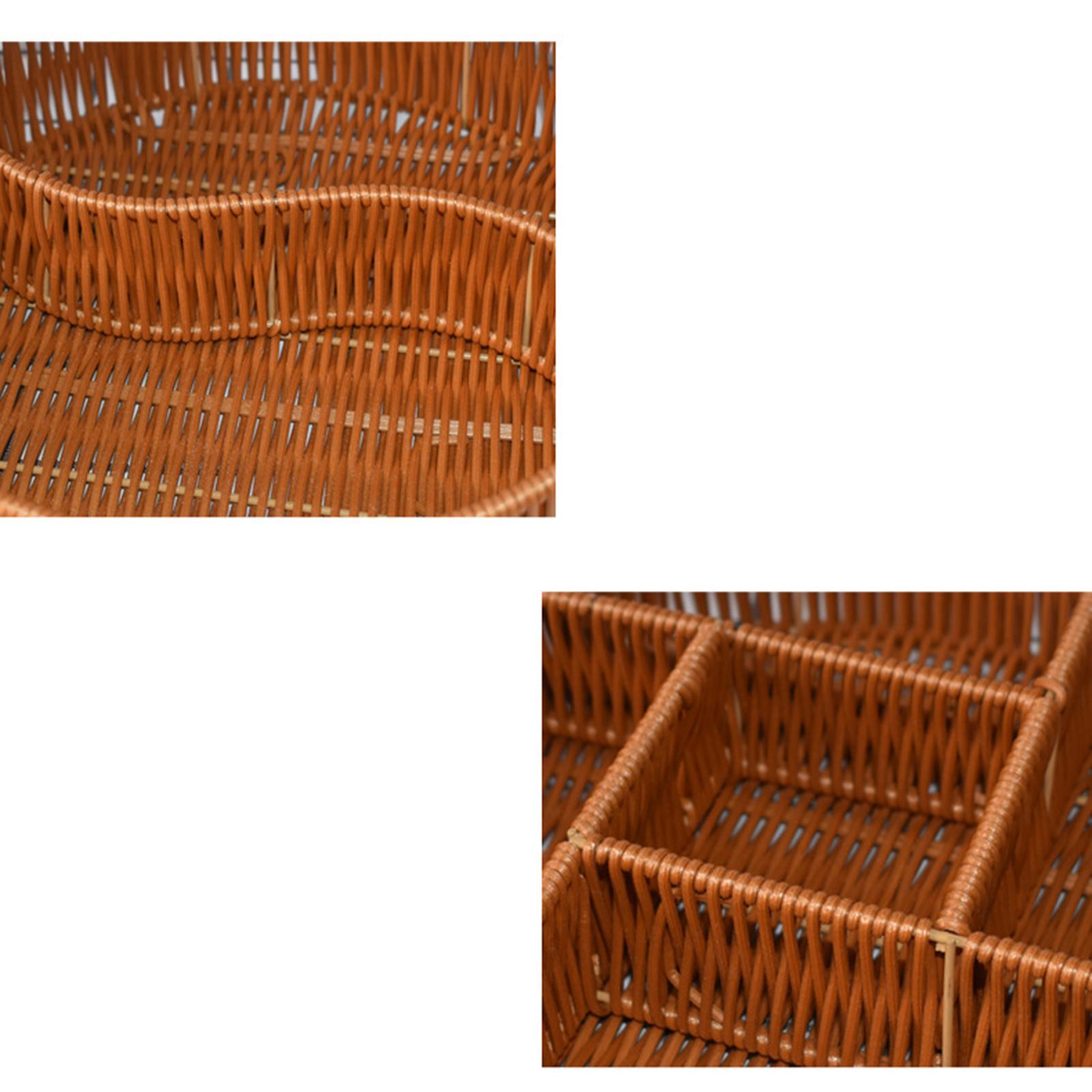 Hand Woven Serving Basket Food Storage Tray Divided Dividers Candy Serving Tray Round Fruit Basket for Hotel Breakfast Pantry